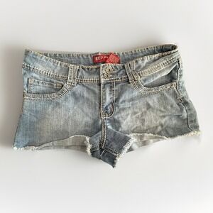Red‎ Rivet Micro Mini Jean Shorts Womens 13 Thick Stitch Y2K Low Rise Festival